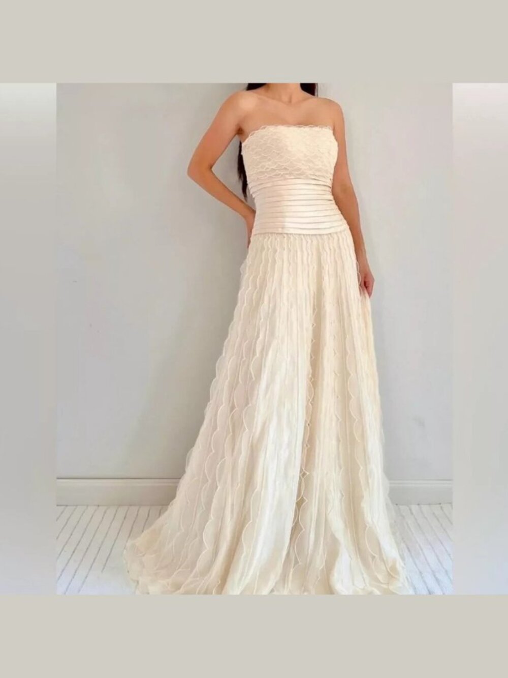 Sue Wong N7153 Silk Cream Ivory Strapless Evening Dress Gown Wedding Like New 6